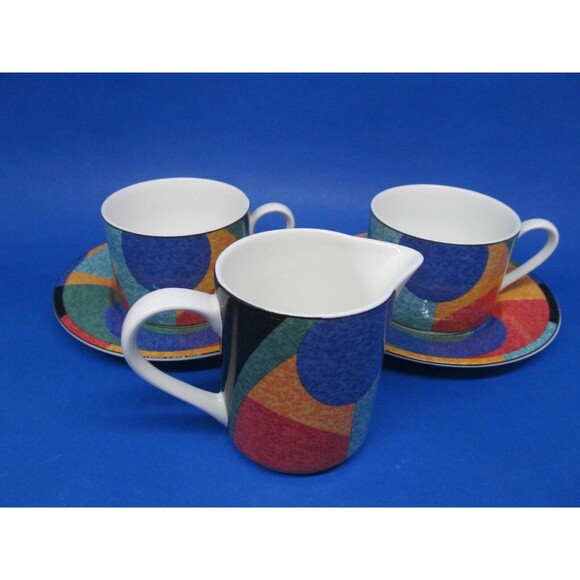 Victoria & Beale Accents  Set Of 2 Flat Coffee Cups & 2 Saucers  With Creamer EC - Picture 1 of 8